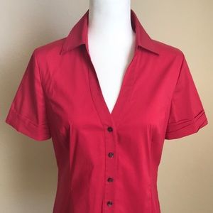 Elie Tahari Button Down Collared Red Blouse